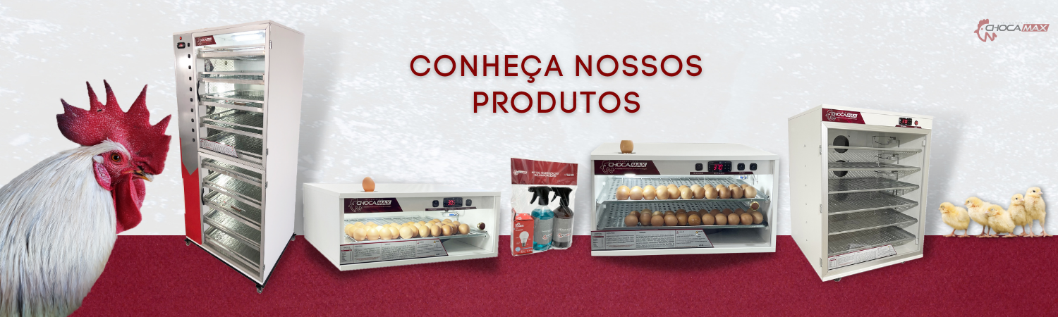 Banner de capa do catálogo ChocaMax com modelos de chocadeira